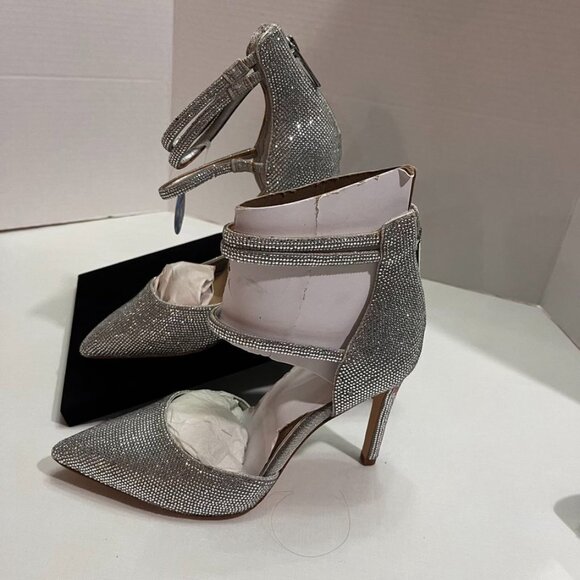 🖤 Gianni Bini Rhinestone Ankle Strap Heels – Silver | Size 6.5 - Picture 8 of 9